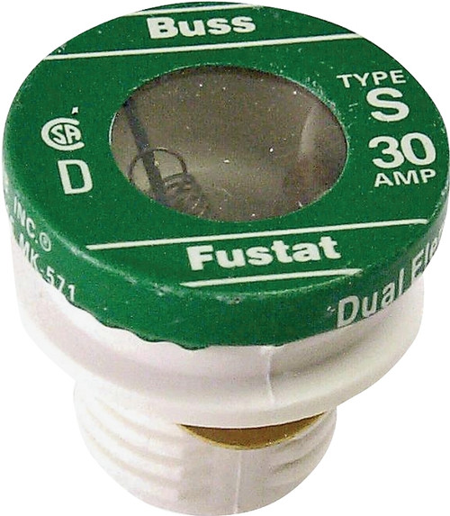 Bussmann S-30 Plug Fuse, 30 A, 125 V, 10 kA Interrupt, Low Voltage, Time Delay Fuse [SKU: ORG8745952]
