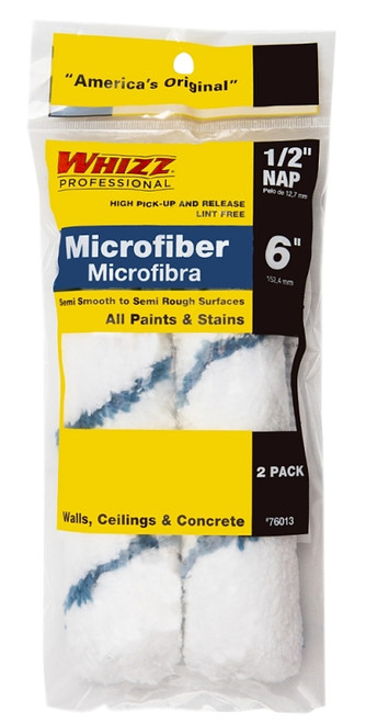 WHIZZ 76013 Mini Roller Cover, 1/2 in Thick Nap, 6 in L, Microfiber Cover [SKU: ORG9443359]