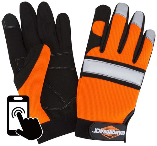 Diamondback 5959L Touchscreen Hi Visibility Mechanics Gloves, L 55% Synthetic leather 30% Spandex 10% Reflective Fabric 5% Elastic Band [SKU: ORG8779464]