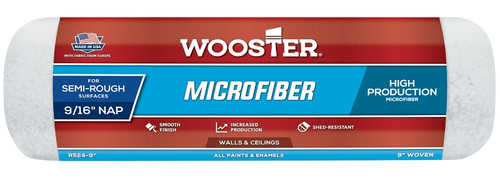 WOOSTER R524-9 Roller Cover, 9/16 in Thick Nap, 9 in L, Microfiber Cloth Cover, Green [SKU: ORG7369143]