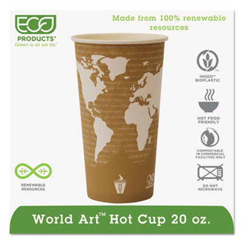 World Art Renewable and Compostable Hot Cups, 20 oz, 50/Pack, 20 Packs/Carton [SKU: ECOEPBHC20WA]