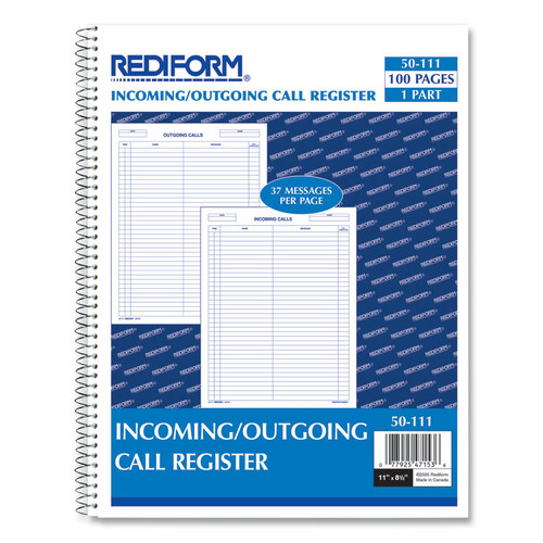 Wirebound Call Register, One-Part (No Copies), 11 x 8.5, 100 Forms Total [SKU: RED50111]