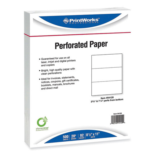 Perforated and Punched Paper, 20 lb Bond Weight, 8.5 x 11, White, 500/Ream, 5 Reams/Carton [SKU: PRB04120CT]