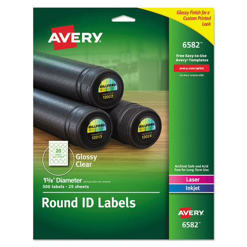 Round Print-to-the Edge Labels with SureFeed and EasyPeel, 1.67" dia, Glossy Clear, 500/PK [SKU: AVE6582]