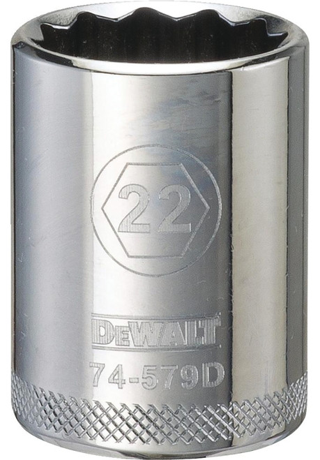 DeWALT DWMT74579OSP Drive Socket, 22 mm Socket, 1/2 in Drive, 12-Point, Steel, Polished Chrome Vanadium [SKU: ORG7516347]