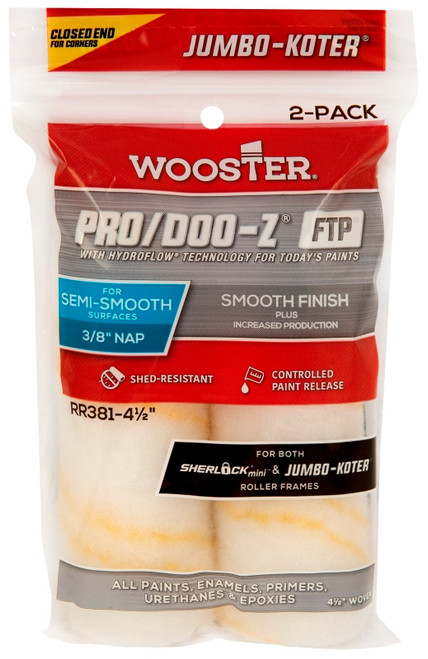 WOOSTER PRO/DOO-Z, FTP RR381-4 1/2 Roller Cover, 3/8 in Thick Nap, 4-1/2 in L, Fabric Cover, Gold/White [SKU: ORG1737105]