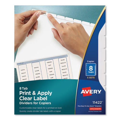 Print and Apply Index Maker Clear Label Dividers, Copiers, 8-Tab, 11 x 8.5, White, 5 Sets [SKU: AVE11422]