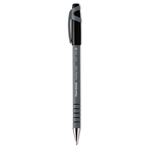 FlexGrip Ultra Ballpoint Pen, Stick, Fine 0.8 mm, Black Ink, Gray Barrel, Dozen [SKU: PAP9680131]