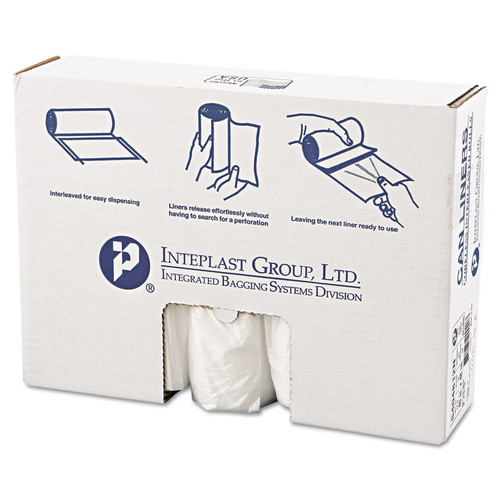 High-Density Interleaved Commercial Can Liners, 45 gal, 12 microns, 40" x 48", Clear, 25 Bags/Roll, 10 Rolls/Carton [SKU: IBSS404812N]