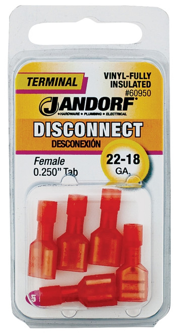 Jandorf 60950 Disconnect Terminal, 22 to 18 AWG Wire, Vinyl Insulation, Copper Contact, Red [SKU: ORG3401601]