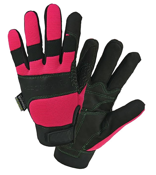 John Deere JD90015/WML All-Purpose Winter Gloves, Women's, L, Hook and Loop Cuff, Foam/Spandex, Black/Pink [SKU: ORG9070111]