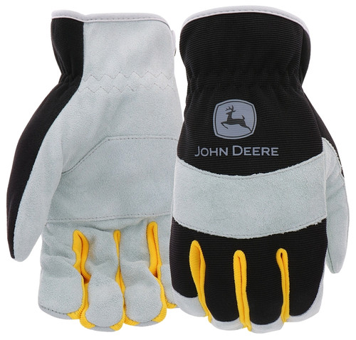 John Deere JD86020-XL Work Gloves, Slip-On, Men's, XL, Keystone Thumb, Shirred Cuff, Spandex Back, Black/Gray [SKU: ORG9070285]