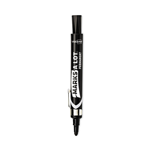 MARKS A LOT Large Desk-Style Permanent Marker with Metal Pocket Clip, Broad Bullet Tip, Black, Dozen (24878) [SKU: AVE24878]