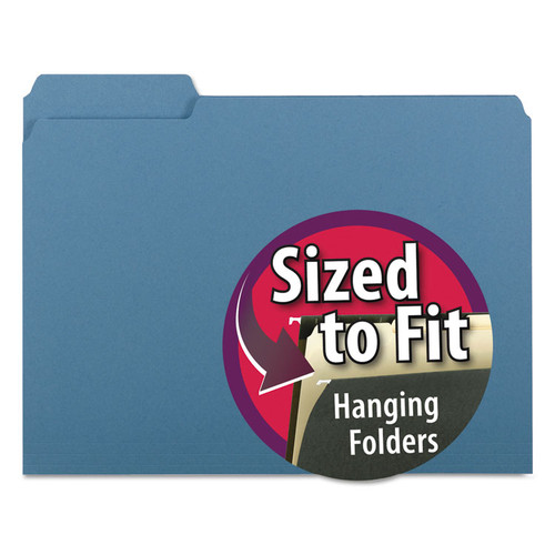 Interior File Folders, 1/3-Cut Tabs: Assorted, Letter Size, 0.75" Expansion, Blue, 100/Box [SKU: SMD10239]