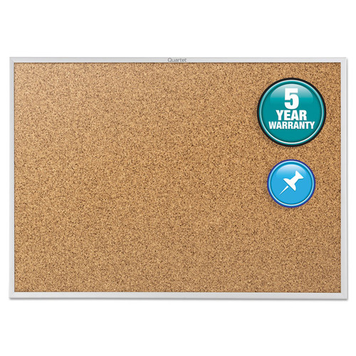 Classic Series Cork Bulletin Board, 36 x 24, Silver Aluminum Frame [SKU: QRT2303]