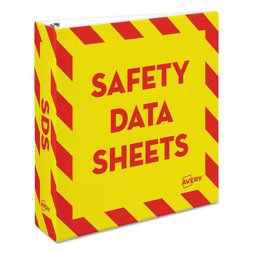 Heavy-Duty Preprinted Safety Data Sheet Binder, 3 Rings, 2" Capacity, 11 x 8.5, Yellow/Red [SKU: AVE18951]