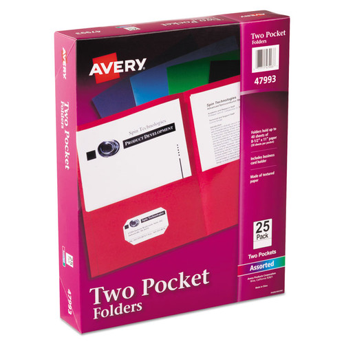 Two-Pocket Folder, 40-Sheet Capacity, 11 x 8.5, Assorted Colors, 25/Box [SKU: AVE47993]