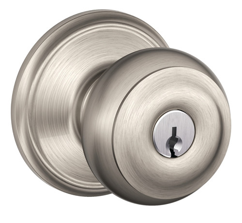 Schlage Georgian Series F51A GEO 619 Keyed Entry Knob, Brass/Zinc, Satin Nickel [SKU: ORG9018904]