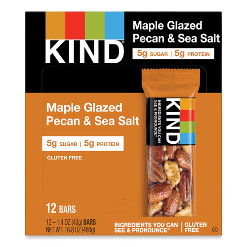 Nuts and Spices Bar, Maple Glazed Pecan and Sea Salt, 1.4 oz Bar, 12/Box [SKU: KND17930]