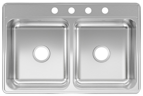 KINDRED CDLA3322-6-4N Two Bowl Kitchen Sink, 4-Faucet Hole, 33 in OAW, 22 in OAD, Stainless Steel, Top Mounting [SKU: ORG7398605]