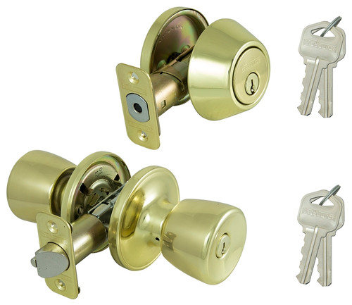 ProSource Deadbolt and Entry Lockset, 3 Grade, Tulip Handle, Keyed Alike Key, Brass, Polished Brass [SKU: ORG5510888]