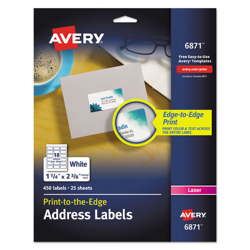 Vibrant Laser Color-Print Labels w/ Sure Feed, 1.25 x 2.38, White, 450/Pack [SKU: AVE6871]