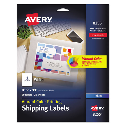 Full-Sheet Vibrant Inkjet Color-Print Labels, 8.5 x 11, Matte White, 20/Pack [SKU: AVE8255]