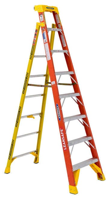 WERNER LEANSAFE L6200 Series L6208 Leaning Ladder, 12 ft Max Reach H, 8-Step, 300 lb, Type IA Duty Rating, 3 in D Step [SKU: ORG7345333]