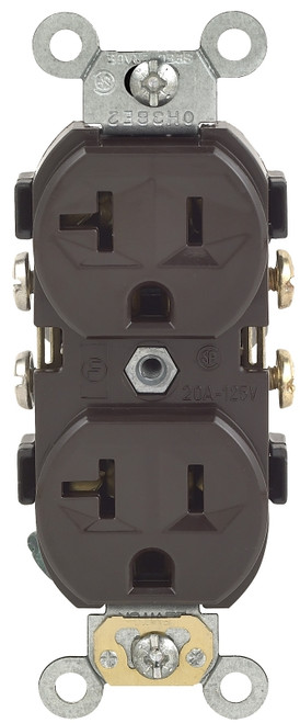 Decora S00-0CR20-00S Duplex Receptacle, 2 -Pole, 20 A, 125 VAC, Side Wiring, NEMA: 5-20R, Brown [SKU: ORG7019060]
