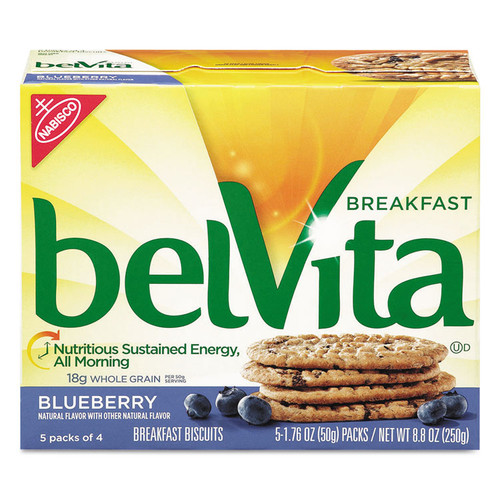 belVita Breakfast Biscuits, 1.76 oz Pack, Blueberry, 64/Carton [SKU: CDB02908]