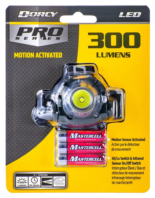 Dorcy 41-2104 Motion Sensor Headlamp, AAA Battery, Alkaline Battery, LED Lamp, 65 Low, 200 High Lumens, Green [SKU: ORG7446248]