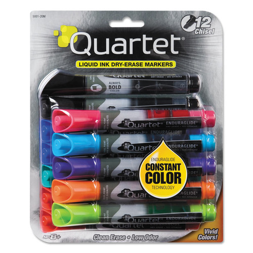 EnduraGlide Dry Erase Marker, Broad Chisel Tip, Nine Assorted Colors, 12/Set [SKU: QRT500120M]