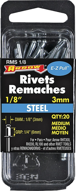 Arrow RMS1/8 Pop Rivet, Medium, 1/4 in L, Steel [SKU: ORG6777965]