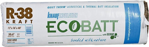 Knauf Insulation B18E R38K Insulation, 48 in L, 16 in W, R38 R-Value, Fiberglass, Natural Brown [SKU: ORG0302638]