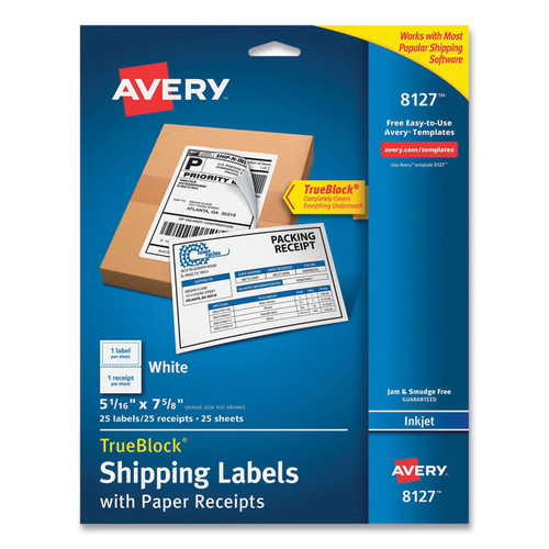 Shipping Labels with TrueBlock Technology, Inkjet Printers, 5.06 x 7.62, White, 25 Sheets/Pack [SKU: AVE8127]