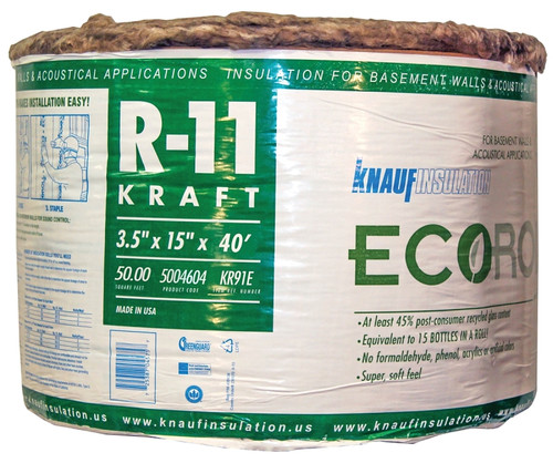 Knauf Insulation ECOROLL KR91E/TAK Insulation, 40 ft L, 15 in W, R11 R-Value, Fiberglass/Steel, Brown [SKU: ORG7058688]