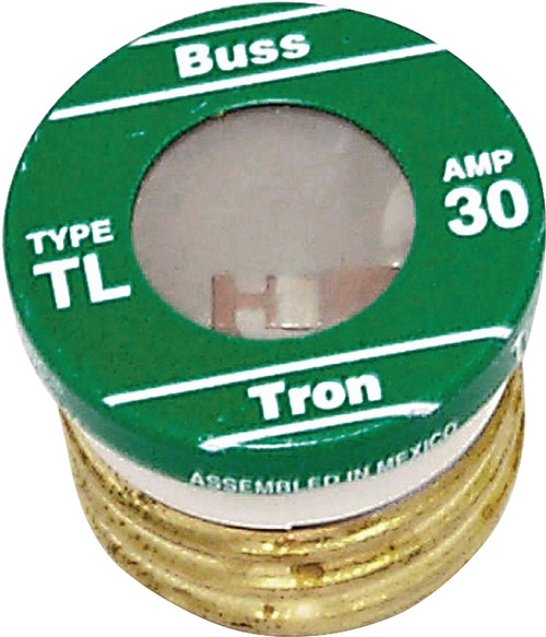 Bussmann BP/TL-30 Plug Fuse, 30 A, 125 V, 10 kA Interrupt, Plastic Body, Time Delay Fuse [SKU: ORG6196398]