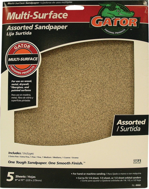 Gator 4444 Sanding Sheet, 9 in L, 11 in W, 60, 100, 150, 220 Grit, Coarse/Extra Fine/Fine/Medium [SKU: ORG0907238]