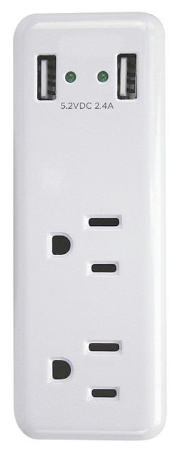 PowerZone ORUSB242 Outlet Charger, 2 -USB Port, 2 -Outlet, White [SKU: ORG2648053]