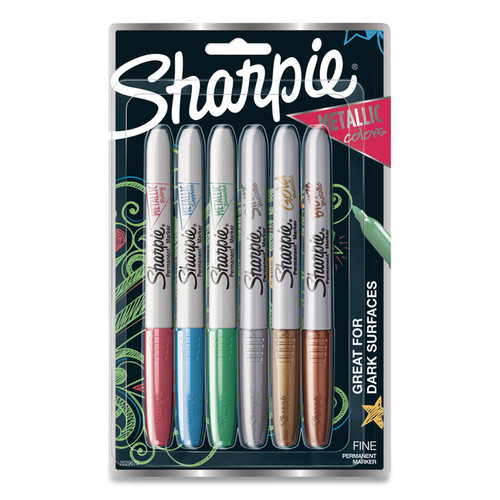 Metallic Fine Point Permanent Markers, Fine Bullet Tip, Blue-Green-Red, 6/Pack [SKU: SAN2029678]
