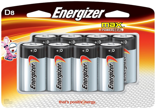Energizer E95BP-8H Battery, 1.5 V Battery, 18 Ah, D Battery, Alkaline, Manganese Dioxide, Zinc [SKU: ORG2576874]