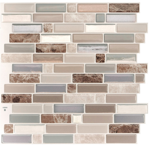 Smart Tiles Mosaik Series SM1097-4 Wall Tile, 9.36 in L Tile, 9.73 in W Tile, Straight Edge, Crescendo Terra Pattern [SKU: ORG7446651]