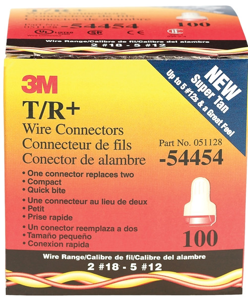 3M Performance Plus T/R+ Wire Connector, 22 to 8 AWG Wire, Steel Contact, Red/Tan [SKU: ORG5214556]
