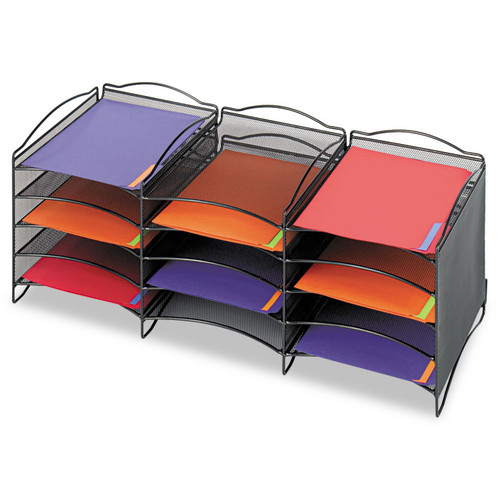 Onyx Steel Mesh Lliterature Sorter, 12 Compartments, 30 x 12.75 x 11.25, Black [SKU: SAF9430BL]