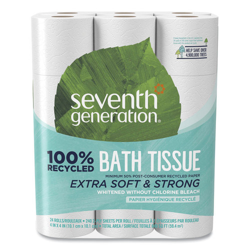 100% Recycled Bathroom Tissue, Septic Safe, 2-Ply, White, 240 Sheets/Roll, 24/Pack [SKU: SEV13738]