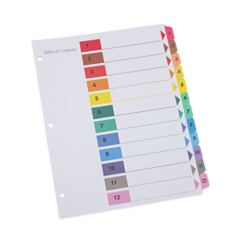 Deluxe Table of Contents Dividers for Printers, 12-Tab, 1 to 12; Table Of Contents, 11 x 8.5, White, 6 Sets [SKU: UNV24806]