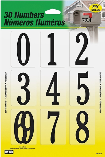 HY-KO MM-200B Packaged Number Set, 2-3/8 in H Character, Black Character, Plastic [SKU: ORG6598585]