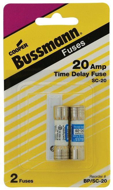 Bussmann BP/SC-20 Time Delay Fuse, 20 A, 600 VAC, 170 VDC, 10, 100 kA Interrupt, Glass Body [SKU: ORG5387303]
