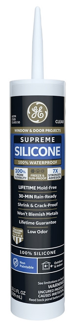 GE Supreme M90016-30 Window and Door Silicone Caulk, Clear, -60 to 400 deg F, 10.1 oz Cartridge [SKU: ORG1623248]