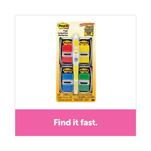 Page Flag Value Pack, Assorted, 200 1" Flags + Highlighter with 50 0.5" Flags [SKU: MMM680RYBGVA]